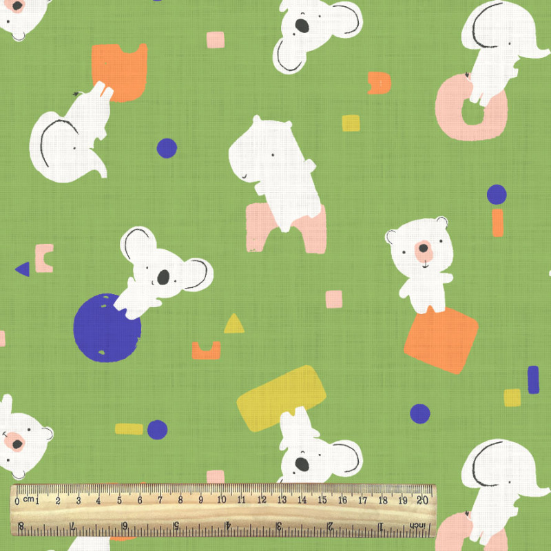 Printed Cotton POKUS Green / Vivid Multicolored